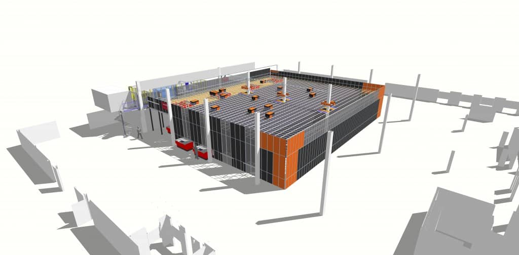 3D-Visualisierung der AutoStore-Anlage von Hatstore